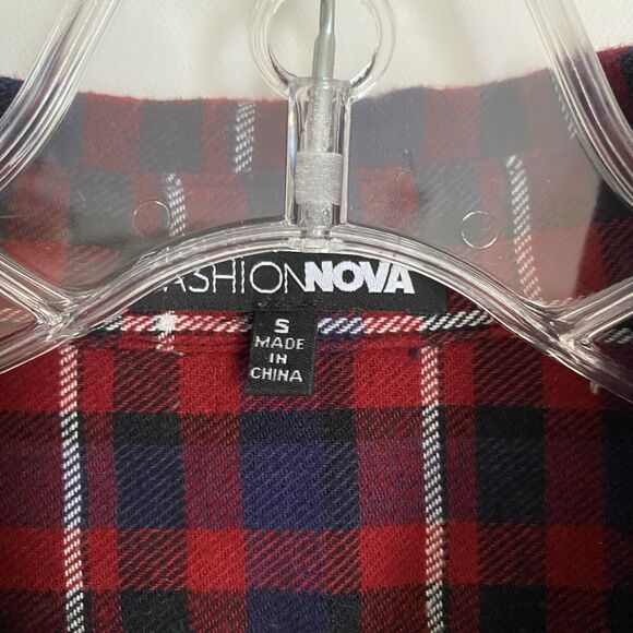 Fashion Nova Flannel Tunic Shirt S Multicolor Patchwork Plaid Grunge Hippie - Picture 2 of 7